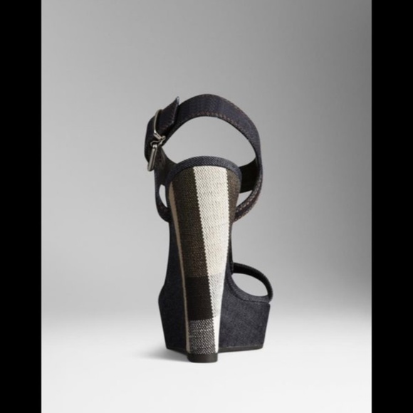Authentic Burberry denim checkered wedge sandals - Picture 10 of 17